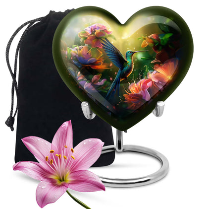 Artistic Floral Hummingbird Cremation Urn - Premium Aluminum Urn For Ashes