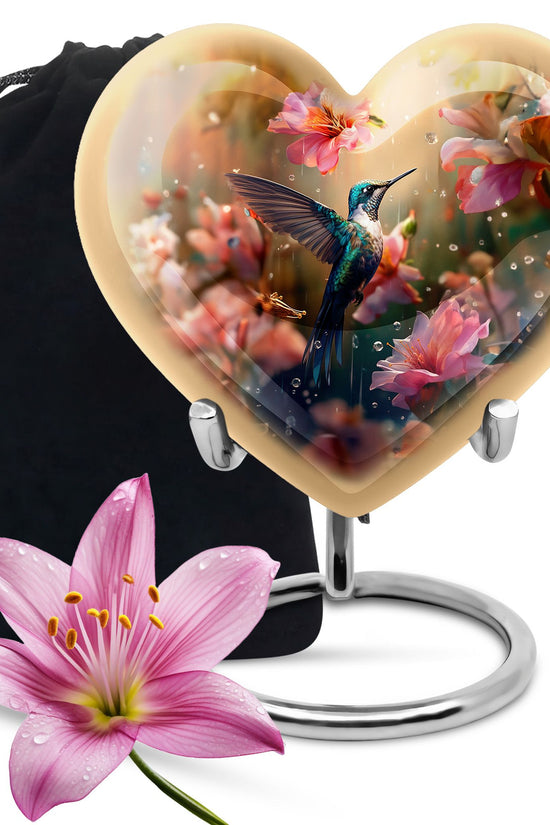 Hummingbird Theme Funeral Urn - Pink Floral Memorial Urn For Male & Female