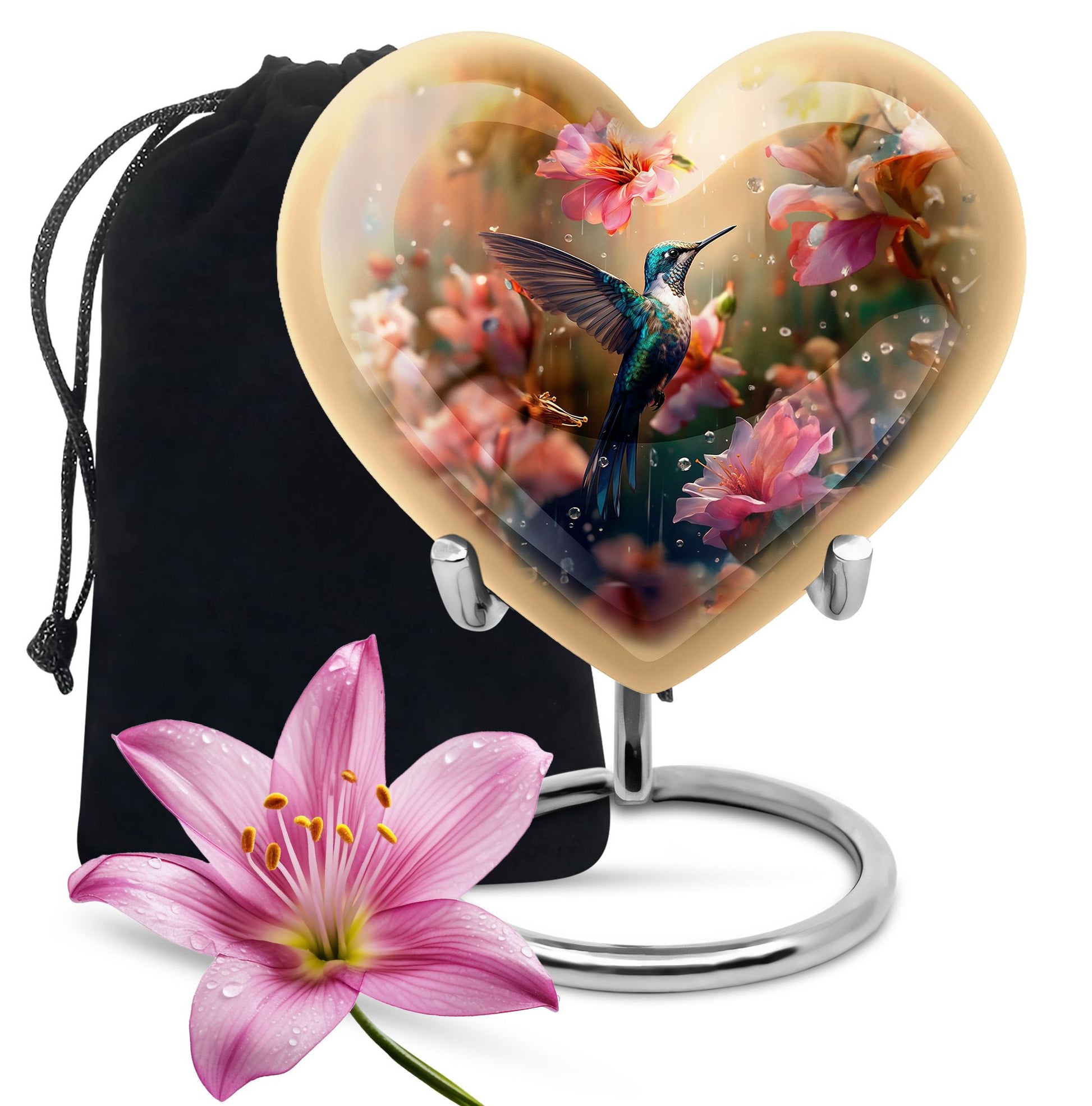 Hummingbird Theme Funeral Urn - Pink Floral Memorial Urn For Male & Female