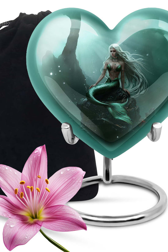 Emerald Mermaid Cremation Urn - Ocean Memorial Urn For Human Ashes