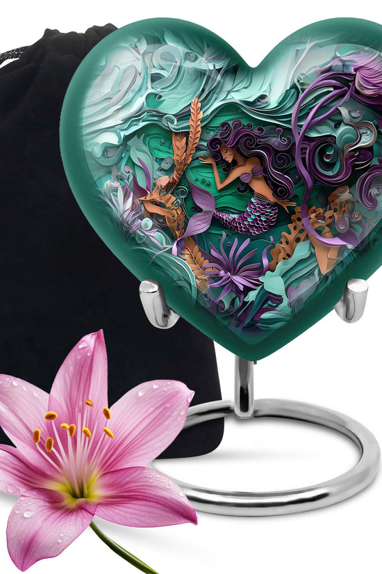 Artistic Mermaid Funeral Urn - Green Aluminium Memorial Urn For Women
