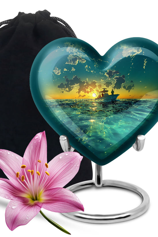 Sunset Fishing Boat Cremation Urn - Ocean Memorial Urn For Loved Ones