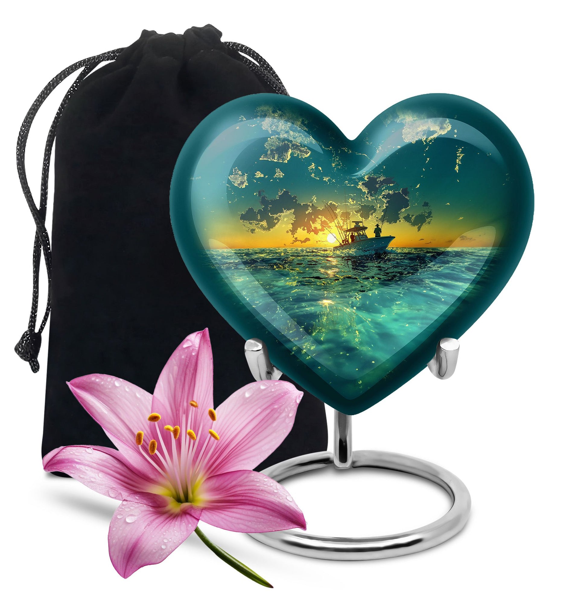 Sunset Fishing Boat Cremation Urn - Ocean Memorial Urn For Loved Ones