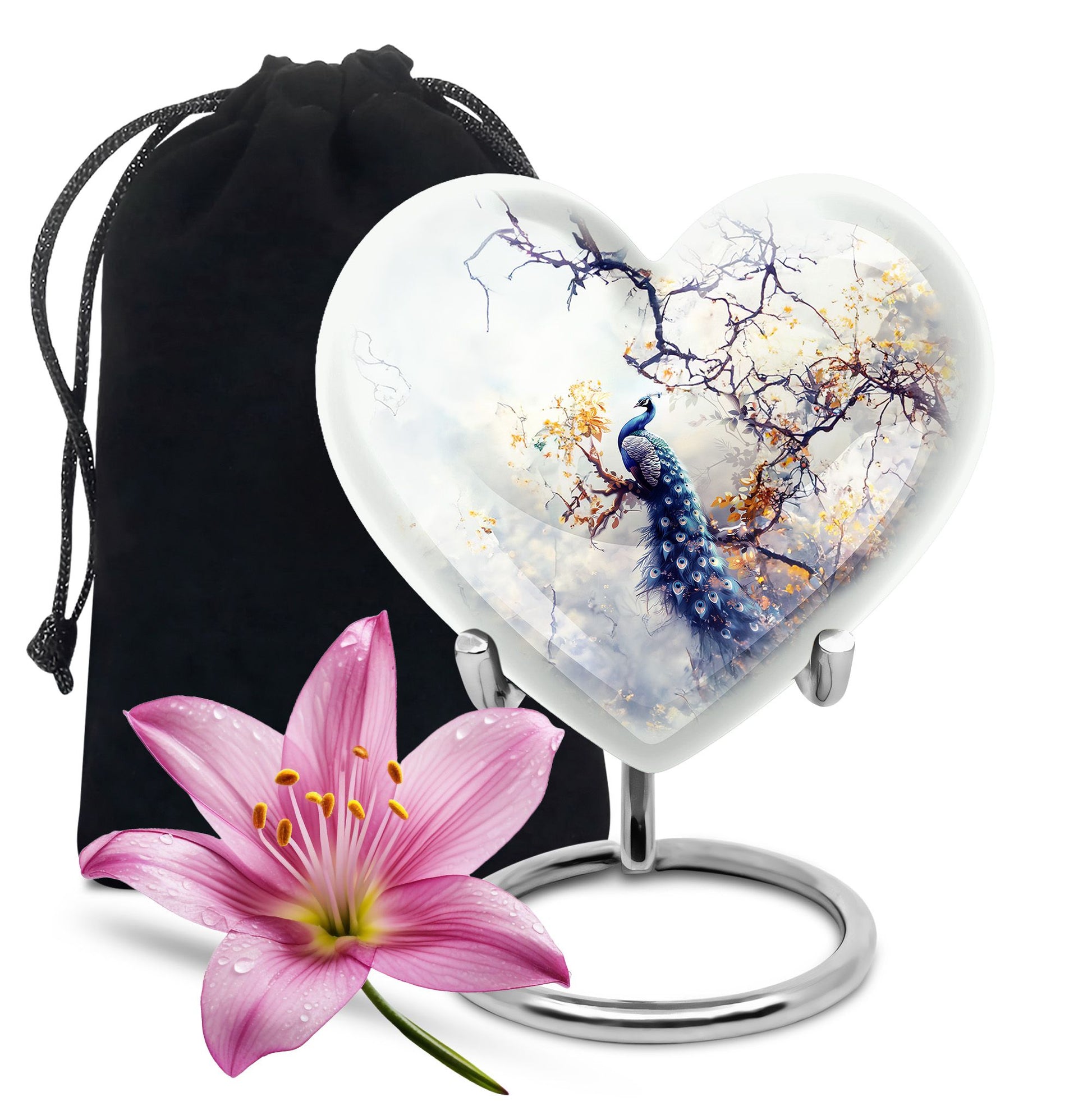 Elegant Peacock Cremation Urn - Artistic Memorial Urn For Human Ashes