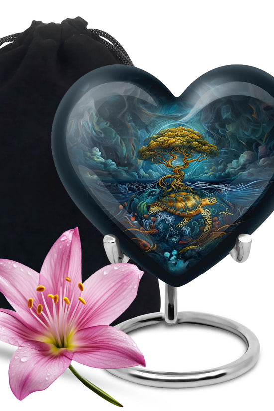 Sea Turtle Tree Cremation Urn - Blue Aluminium Memorial Urn For Loved Ones