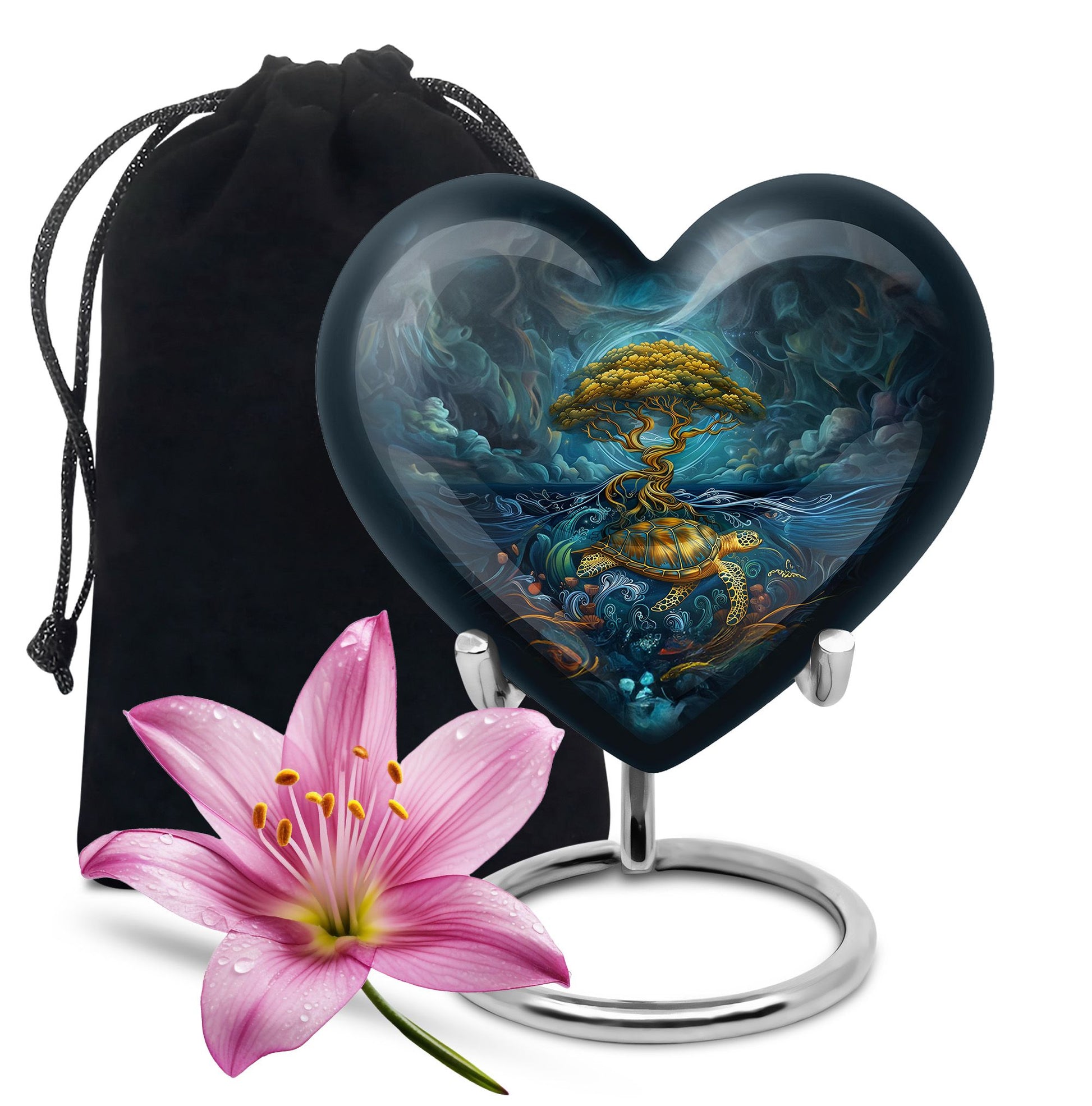 Sea Turtle Tree Cremation Urn - Blue Aluminium Memorial Urn For Loved Ones