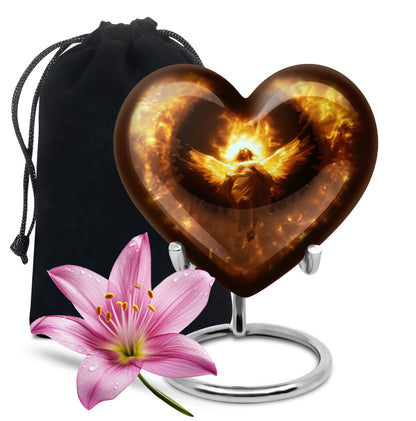 Divine Fire Wings Angel Urn - Glowing Heaven Light Memorial For Loved Ones