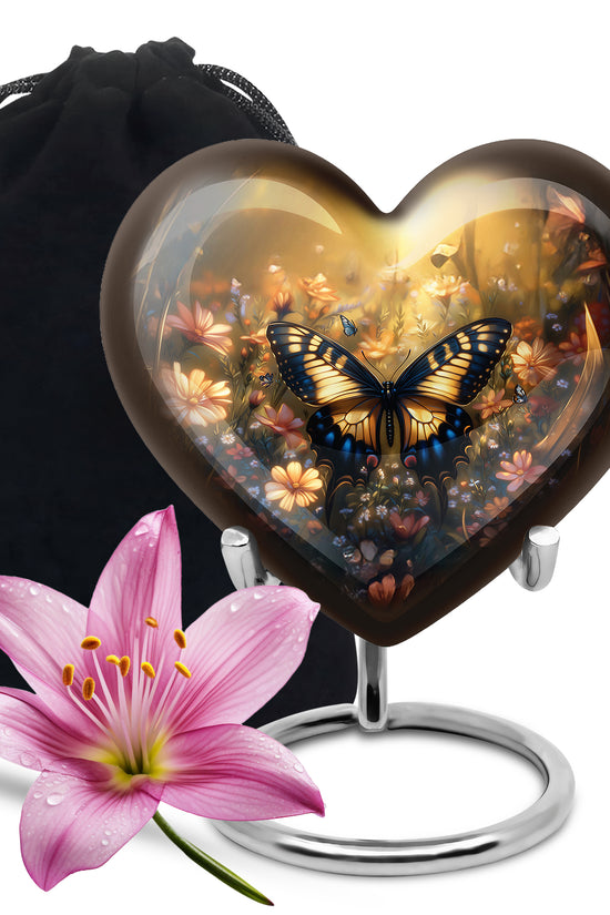 Yellow Monarch Flying Butterfly Large Cremation Urn For Adult Human Ashes