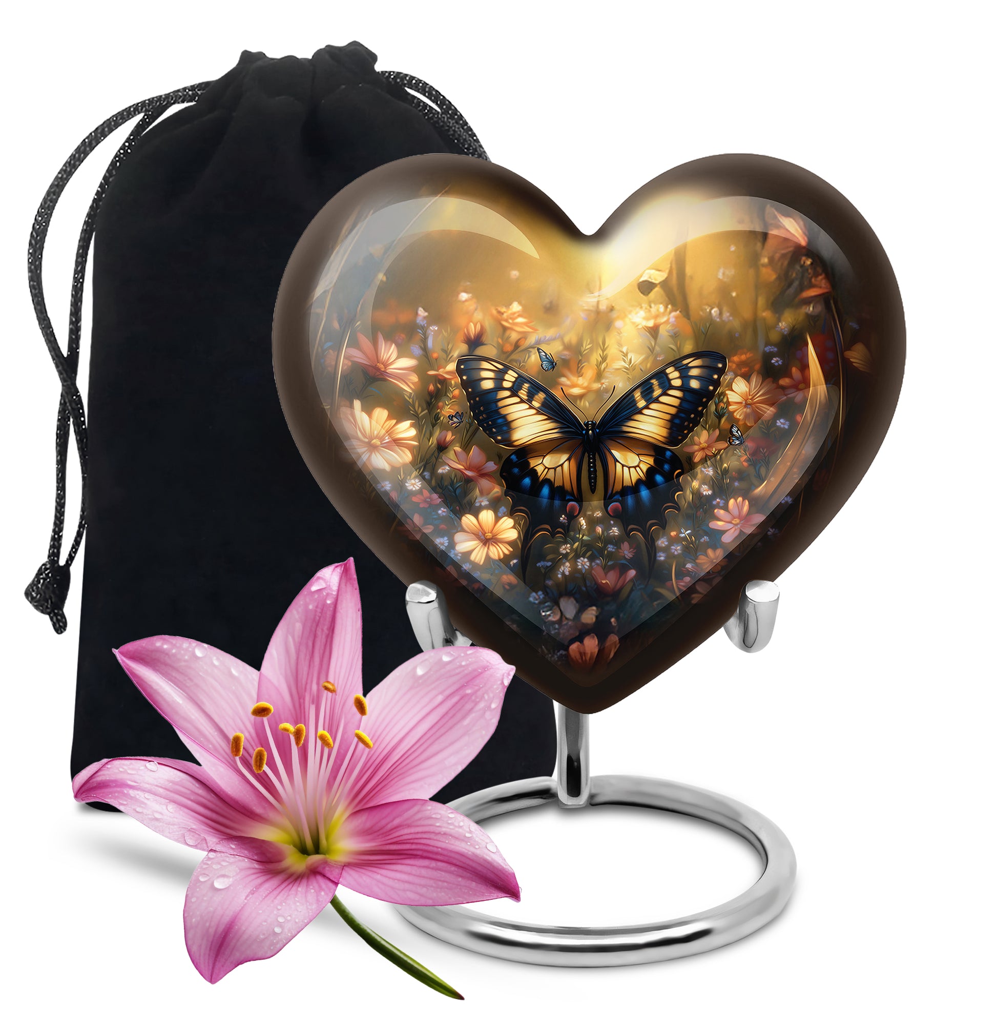 Yellow Monarch Flying Butterfly Large Cremation Urn For Adult Human Ashes