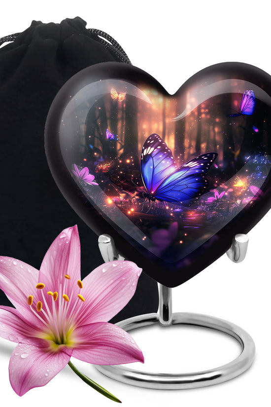 Blue Majestic Butterfly Memorial Urn - Mystical Forest Funeral Urn