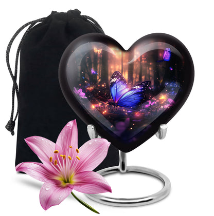 Blue Majestic Butterfly Memorial Urn - Mystical Forest Funeral Urn
