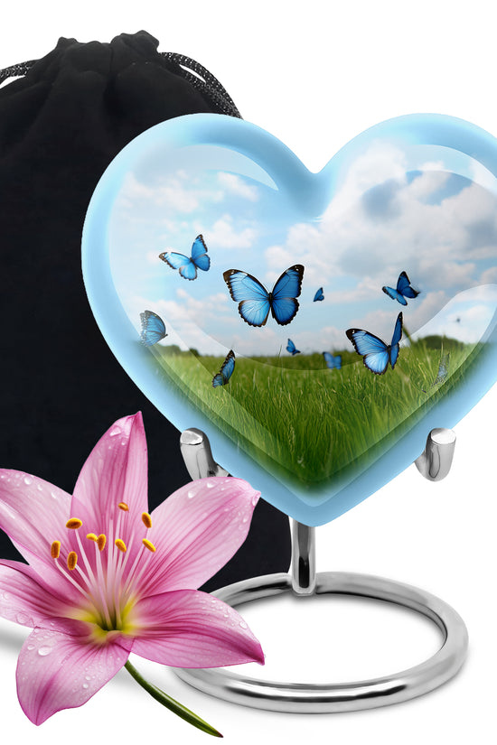 Blue Butterflies Memorial Urn - Large Decorative Urn For Human Ashes