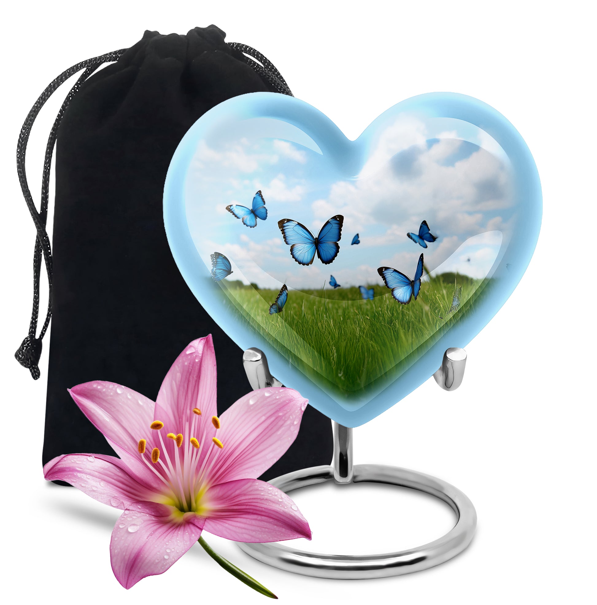 Blue Butterflies Memorial Urn - Large Decorative Urn For Human Ashes