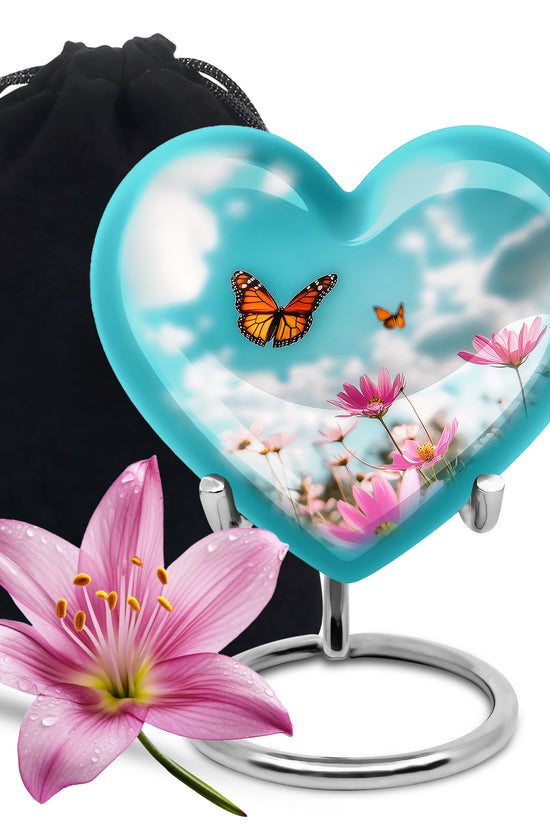 Monarch Butterflt Urn For Mom - Blue Sky Floral Urn For Women
