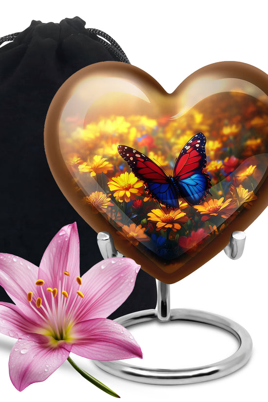 Animated Sunflower Memorial Urn - Monarch Butterfly Ashes Urn