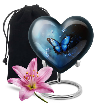 Blue Butterfly Cremation Ashes Urn - Funeral Urn For Men & Women