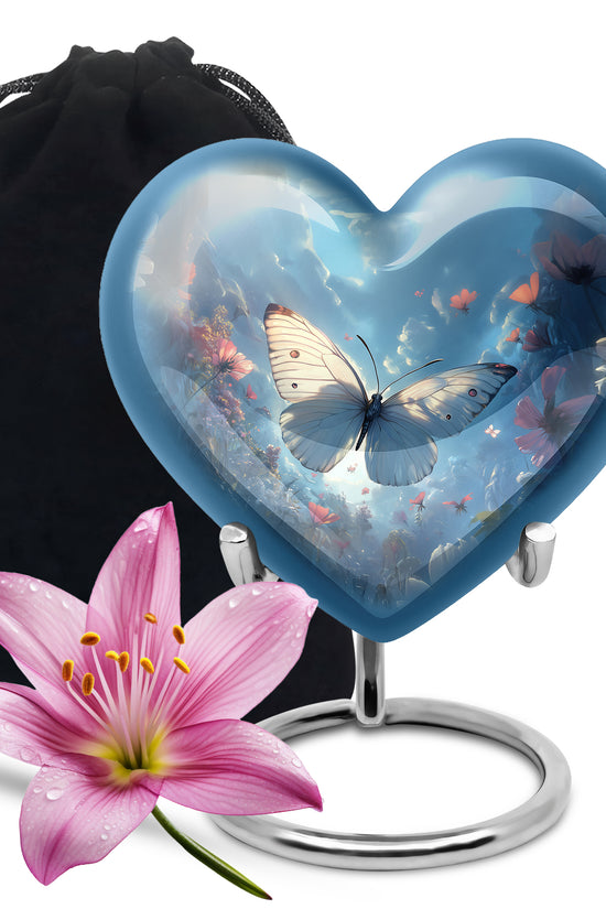 Dreamlike White Butterfly Urn For Human Ashes - Floral Memorial Urn