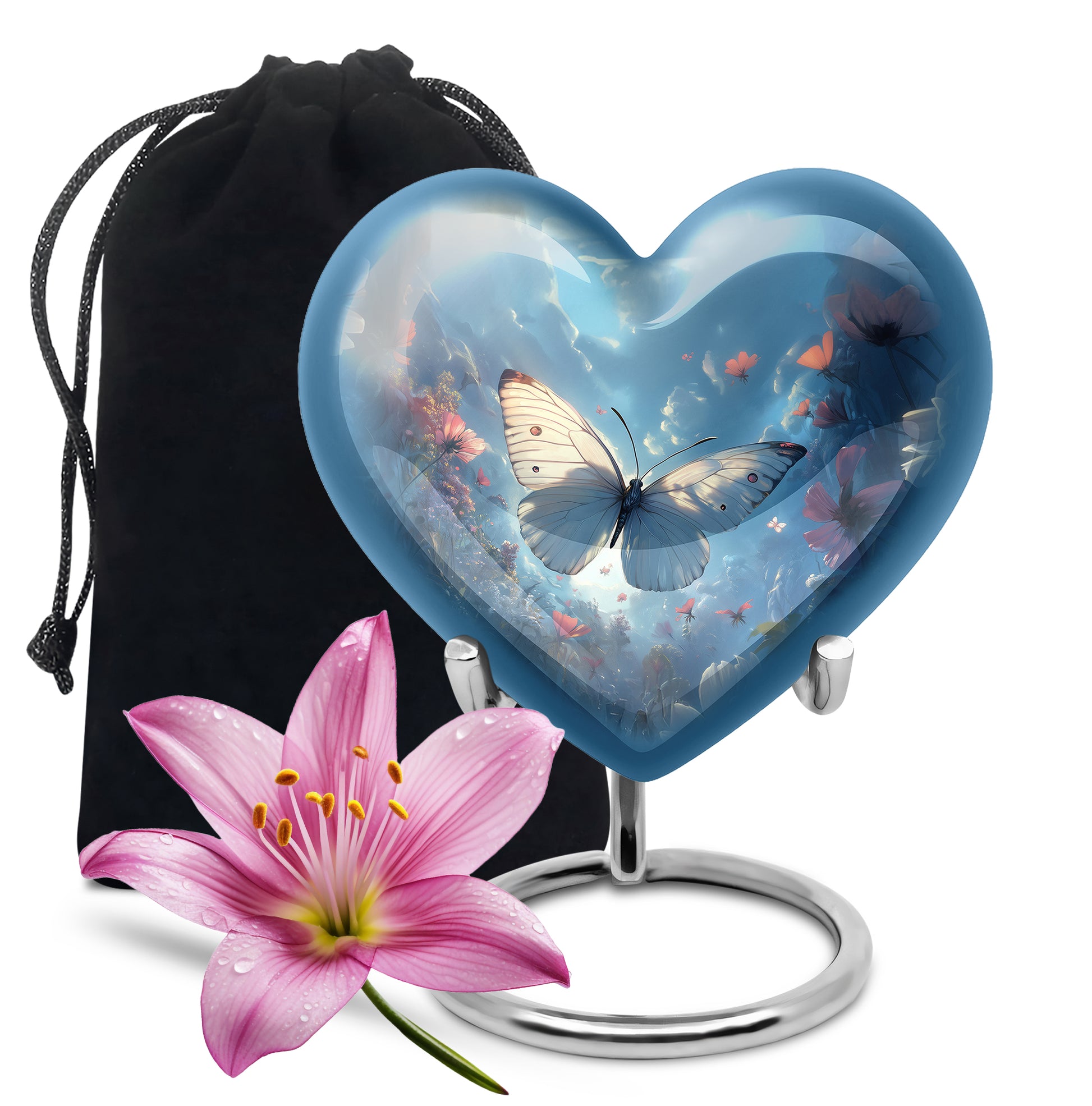 Dreamlike White Butterfly Urn For Human Ashes - Floral Memorial Urn
