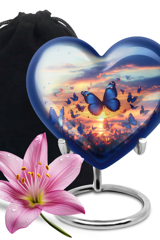 Blue Butterflies Memorial Urn - Sunset Cremation Urn For Women