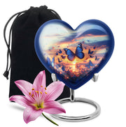 Blue Butterflies Memorial Urn - Sunset Cremation Urn For Women