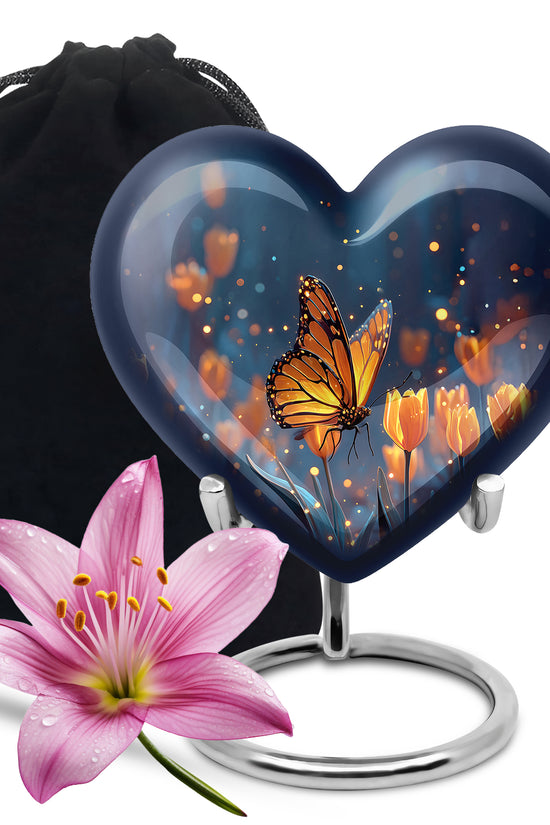 Moonlit Monarch Butterfly Urn - Tulip Floral Urn For Cremation