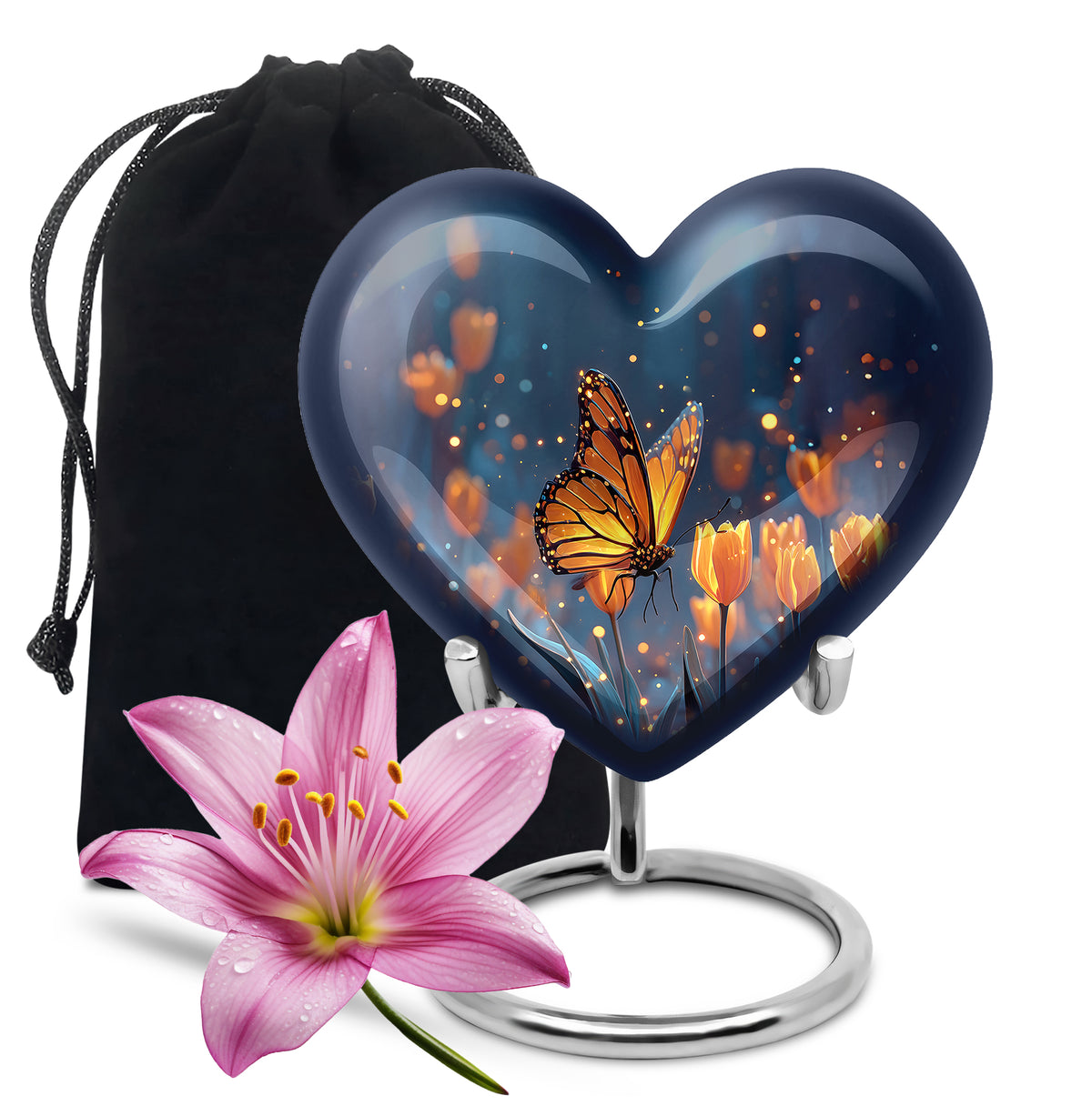 Moonlit Monarch Butterfly Urn - Tulip Floral Urn For Cremation