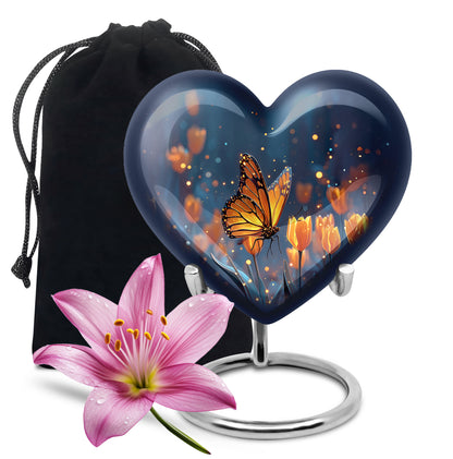 Moonlit Monarch Butterfly Urn - Tulip Floral Urn For Cremation