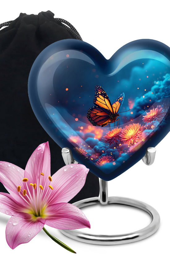 Monarch Butterfly Funeral Urn - Glowing Flower Remembrance Urn