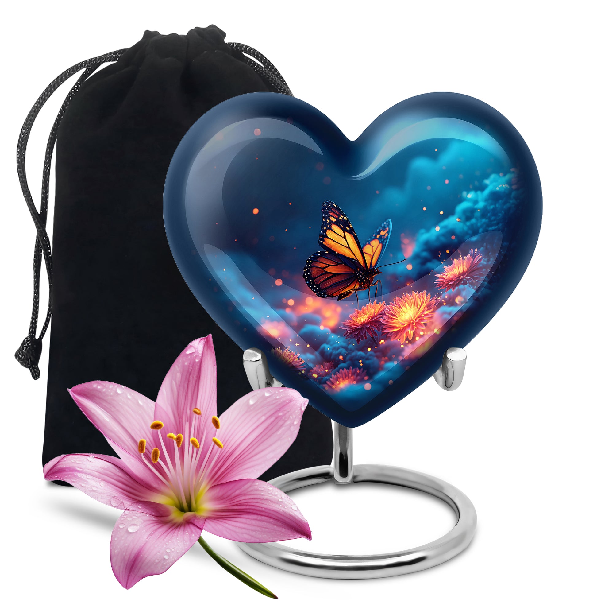 Monarch Butterfly Funeral Urn - Glowing Flower Remembrance Urn