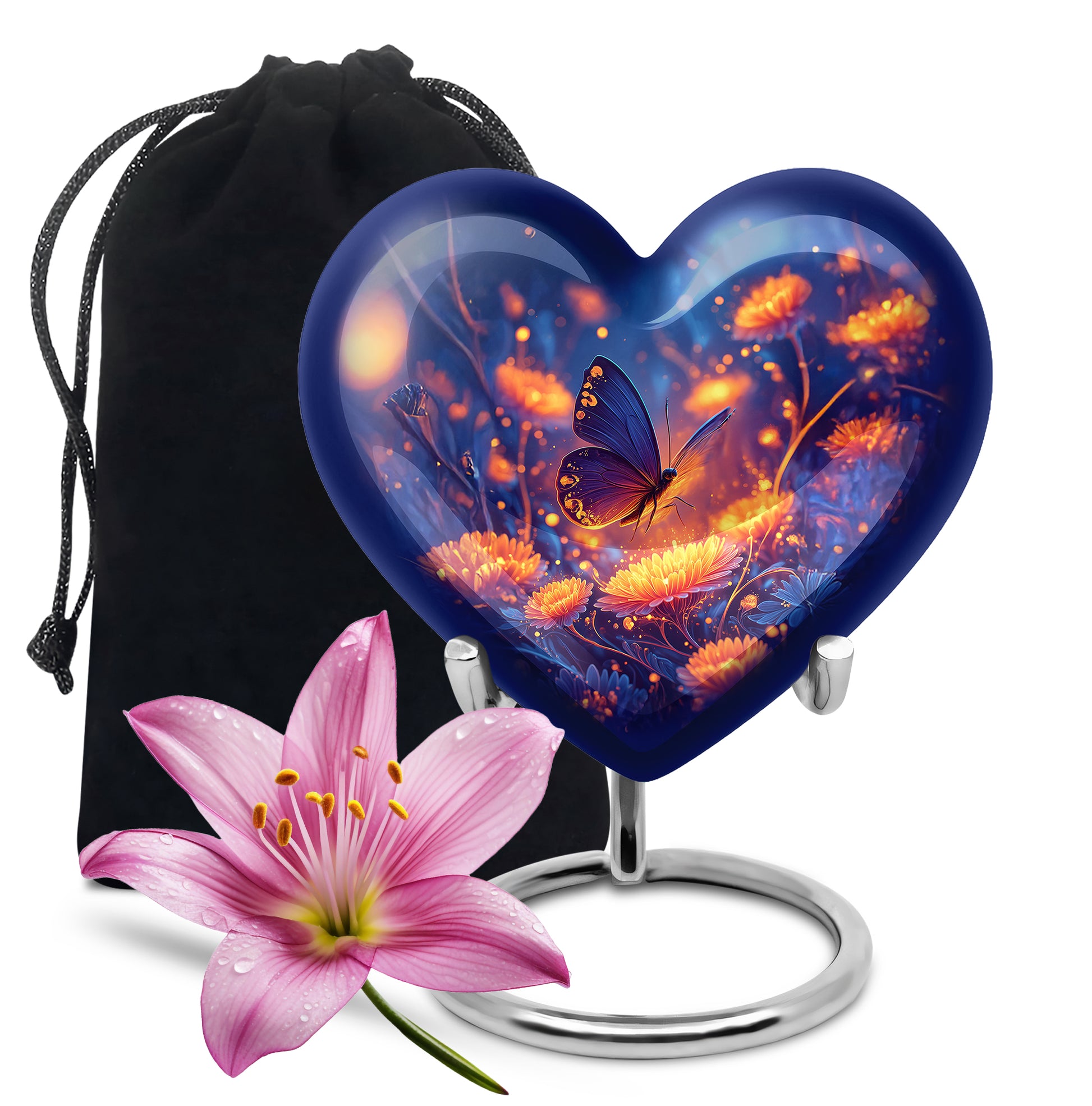 Glowing Butterfly Cremation Urn for Ashes - Blue Floral Memorial Urn