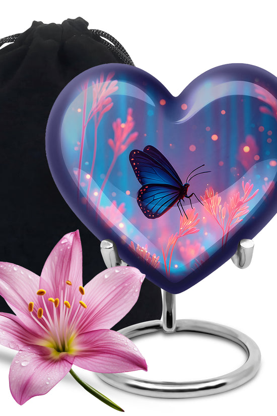 Blue Butterfly Cremation Urn for Ashes - Vibrant Floral Memorial Urn