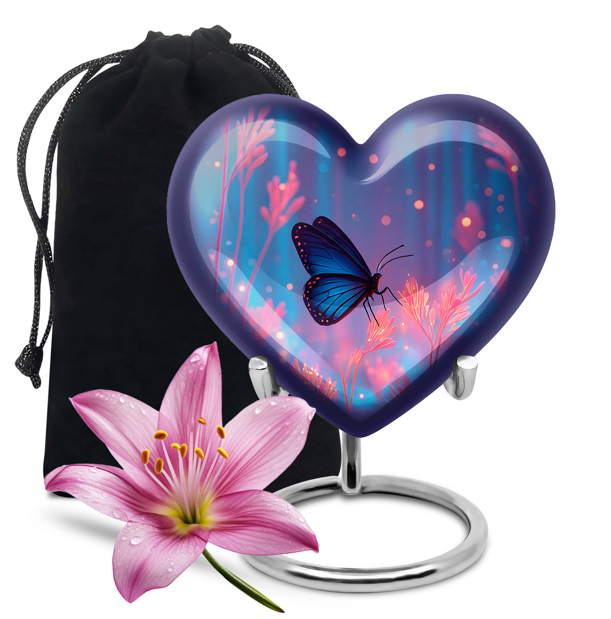 Blue Butterfly Cremation Urn for Ashes - Vibrant Floral Memorial Urn