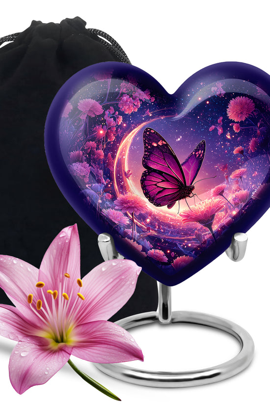 Beautiful Purple Butterfly & Flower Urn - Unique Tribute For Mom Ashes