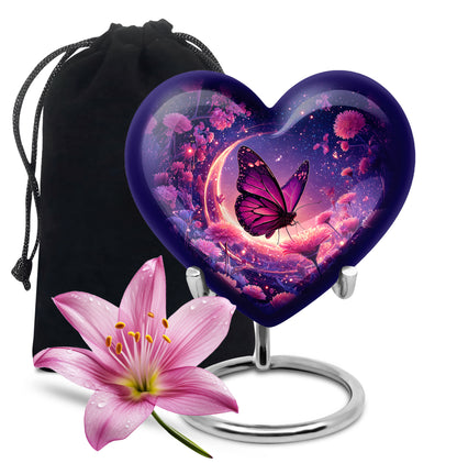 Beautiful Purple Butterfly & Flower Urn - Unique Tribute For Mom Ashes