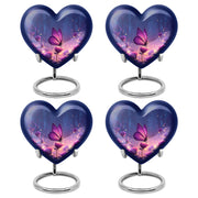 Celestial Blue Butterfly Cremation Urn angled view of lid and engraved motif - loving heart memorial featuring butterfly pattern - 10 inch aluminum urn for cremated remains