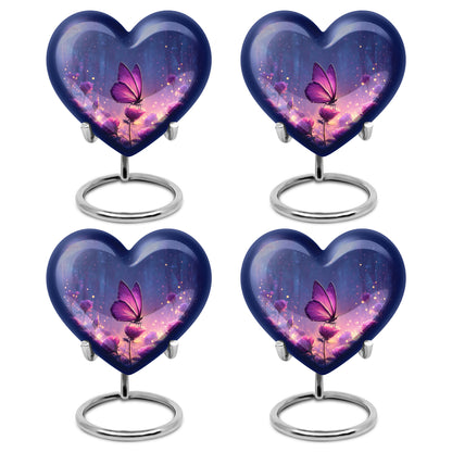 Celestial Blue Butterfly Cremation Urn angled view of lid and engraved motif - loving heart memorial featuring butterfly pattern - 10 inch aluminum urn for cremated remains