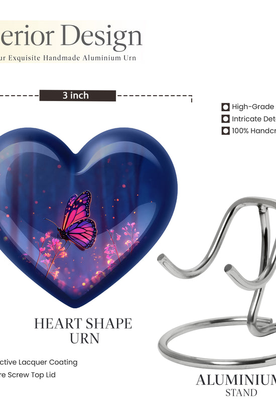 Serene Blue Butterfly Cremation Urn front view showing detailed design - compassionate heart-butterfly combination with gentle curves - mini keepsake memorial for portion of cremation ashes