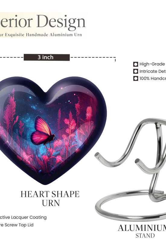 Dusty Blue Butterfly Cremation Urn front view showing detailed design - loving heart memorial featuring butterfly pattern - mini keepsake memorial for portion of cremation ashes