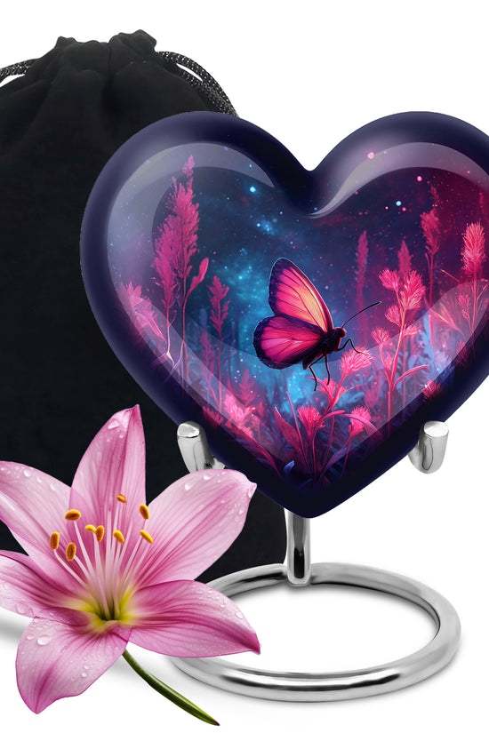 Pink Butterfly Night Scenic Urn - Beautiful Decorative Urn For Women