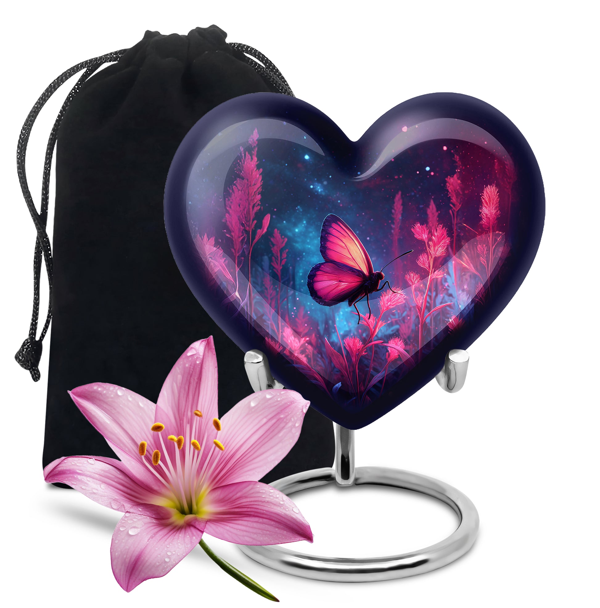 Pink Butterfly Night Scenic Urn - Beautiful Decorative Urn For Women