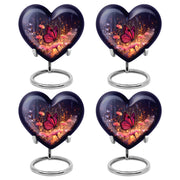Navy Blue Butterfly Cremation Urn angled view of lid and engraved motif - loving heart memorial featuring butterfly pattern - 10 inch aluminum urn for cremated remains