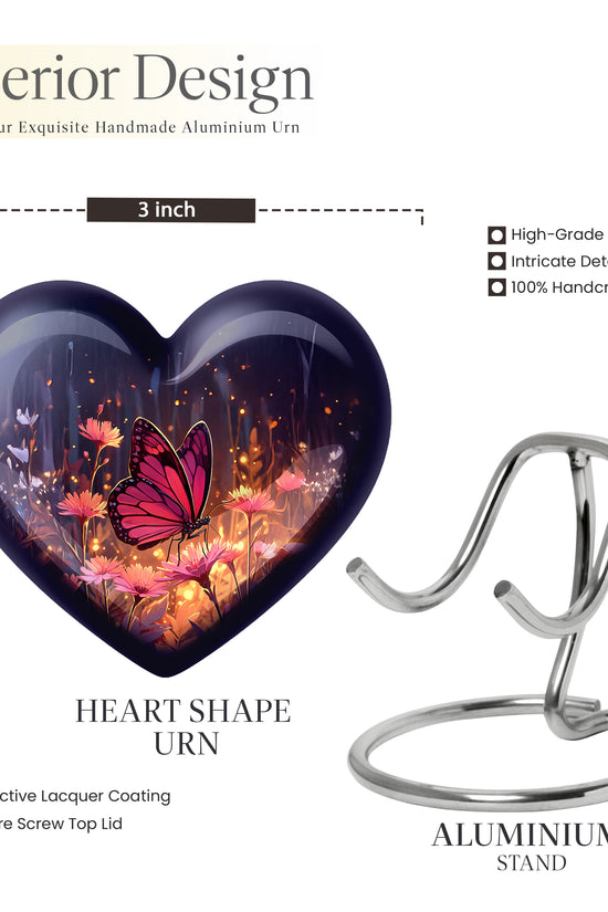 Azure Butterfly Cremation Urn front view showing detailed design - loving heart memorial featuring butterfly pattern - mini keepsake memorial for portion of cremation ashes