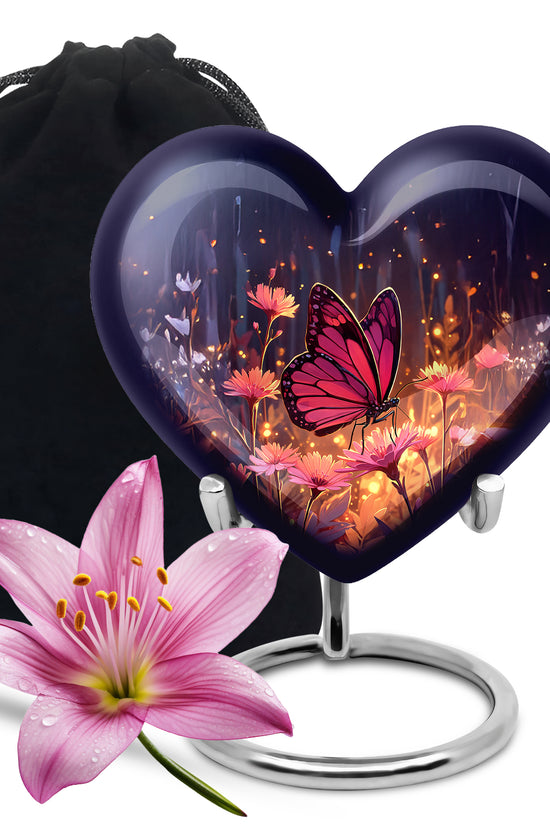 Navy Blue Butterfly Urn for Ashes – Elegant Floral Memorial For Ashes