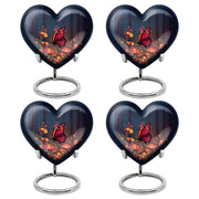 Steel Blue Butterfly Cremation Urn angled view of lid and engraved motif - compassionate heart-butterfly combination with gentle curves - 10 inch aluminum urn for cremated remains