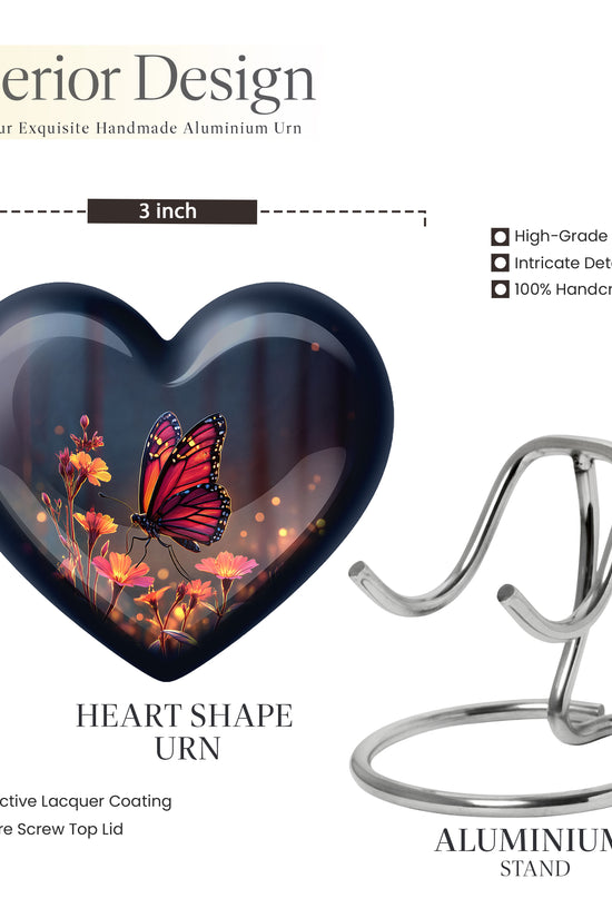 Cobalt Blue Butterfly Cremation Urn front view showing detailed design - compassionate heart-butterfly combination with gentle curves - mini keepsake memorial for portion of cremation ashes