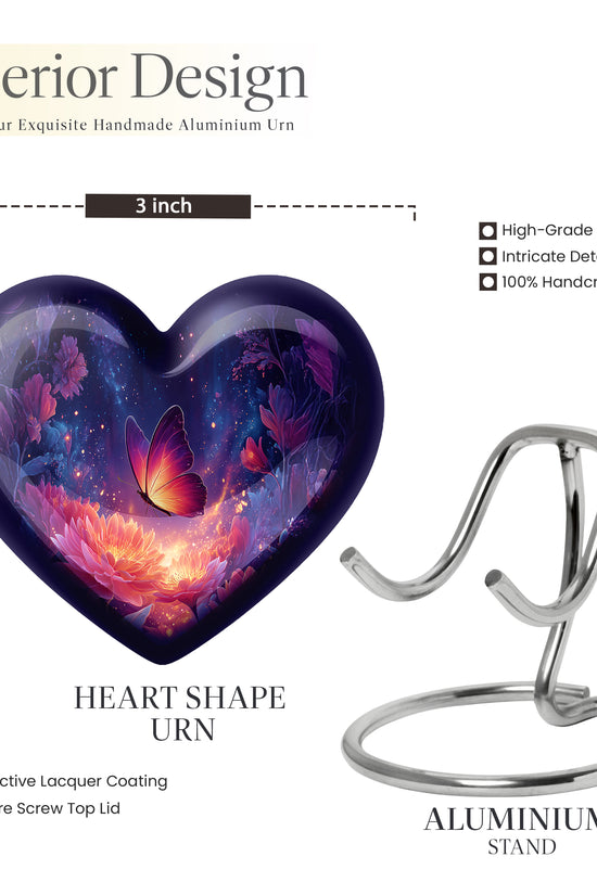 Slate Blue Butterfly Cremation Urn front view showing detailed design - heart-shaped butterfly design symbolizing eternal love - mini keepsake memorial for portion of cremation ashes