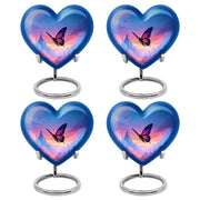 Slate Blue Butterfly Cremation Urn angled view of lid and engraved motif - heart-shaped butterfly design symbolizing eternal love - 10 inch aluminum urn for cremated remains