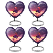 Pastel Blue Butterfly Cremation Urn angled view of lid and engraved motif - heart-shaped butterfly design symbolizing eternal love - 10 inch aluminum urn for cremated remains