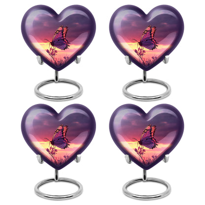 Pastel Blue Butterfly Cremation Urn angled view of lid and engraved motif - heart-shaped butterfly design symbolizing eternal love - 10 inch aluminum urn for cremated remains
