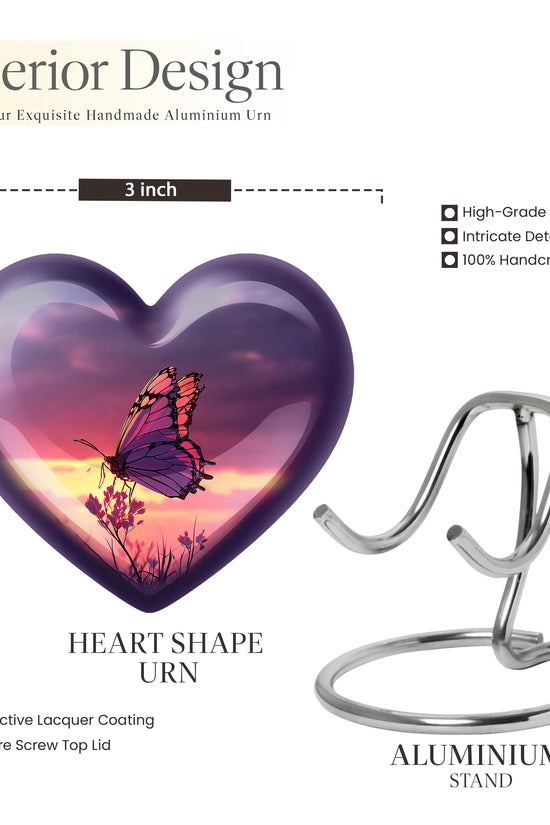 Vivid Blue Butterfly Cremation Urn front view showing detailed design - compassionate heart-butterfly combination with gentle curves - mini keepsake memorial for portion of cremation ashes